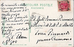 Castelfondo - 1 settembre1905
retro dell'immagine 242
Cartolina storica che apre uno squarcio sulla realtà dell'Ordine Militare dei Cavalieri di Malta. Scritta da Galeazzo conte di Thunn (24 settembre 1849 - Roma 26 marzo 1931) a Sua Eccellenza Balì Sommi Picenardi marchese di Calvatone, Gran Priore dell'Ordine Militare dei Cavalieri di Malta, e tra altre cose,annota:
Ebbi qui giornate interessanti per le manovre imperiali .
Il conte Galeazzo von Thunn e Hoehnstein fu eletto proprio nel 1905 Principe e Gran Maestro del Sovrano Militare Ordine di Malta e questo scritto testimonia, oltre che l'importante carica (da leggersi il notevole ruolo dell'Ordine di Malta nella storia) anche la sua presenza alle manovre militari svoltesi nel 1905 in Val di Non, alla presenza dell'Imperatore d'Austria Francesco Giuseppe. img242a.jpg